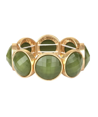 olive faceted stone stretch bracelet in gold