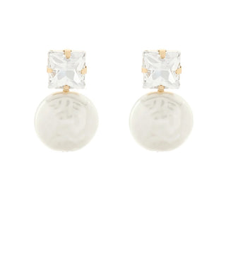 pearl drop earrings with square crystal stud