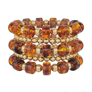 brown and gold oval chunky beaded set of 5 stretch bracelet