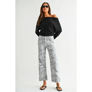 The Opal Charm Light Color Camo High Rise Jeans – light gray camo print high rise jeans