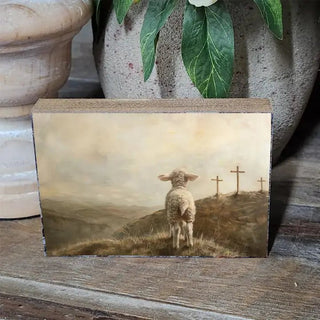 3.5x5" Printed Block 3 Crosses Lamb - The Pointe Boutique