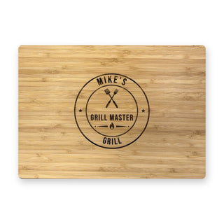 personalized grill master bamboo cutting board engraved with name
