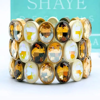 espresso and cream oval crystal stretch bracelets