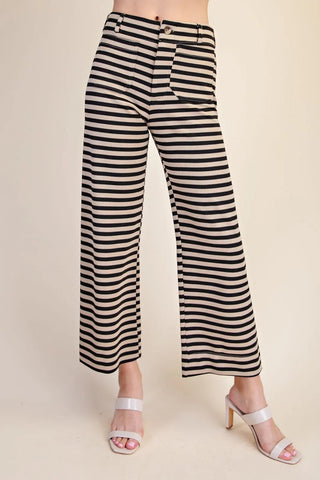 The Alexis Lynn Black Colette Crop Stripe Knit Pants – black and cream stripe cropped wide leg knit pants