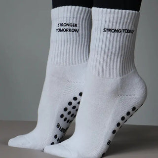 white Strong Today Stronger Tomorrow grip socks