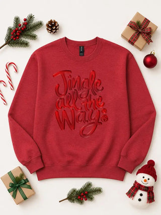 Vintage heather red Jingle All The Way puff Christmas sweatshirt - The Pointe Boutique