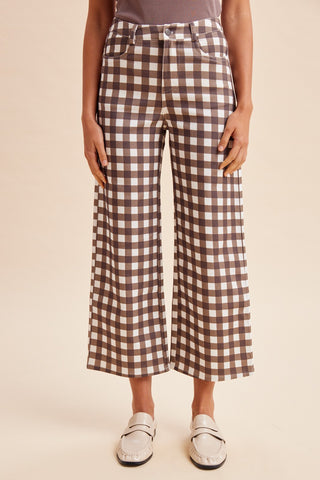 The Brown Gingham Cropped Pants – brown and cream gingham cropped wide leg pants
