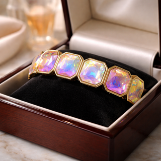 gold iridescent square crystal bracelet