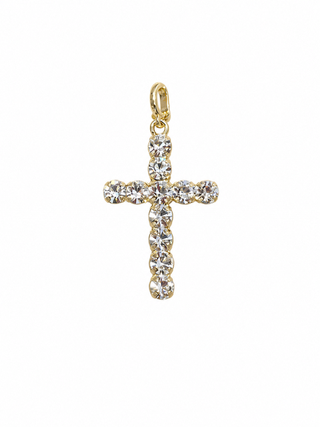 gold cross charm with clear crystals