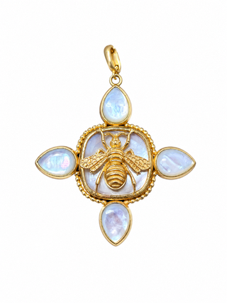 gold bee charm with white opal look stones