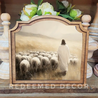 framed art of Jesus with sheep