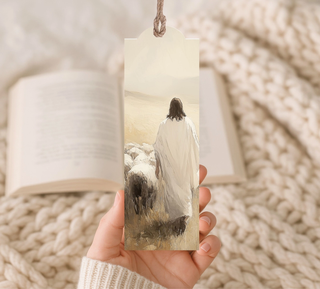 wood bookmark with Jesus and sheep