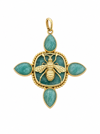 gold bee charm with green stones