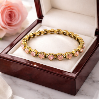pink heart crystal stretch bracelet in gold