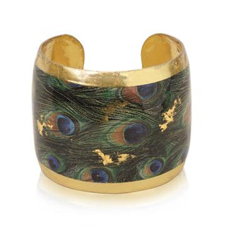 wide gold cuff with peacock feather design