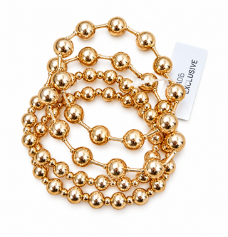gold beaded 10mm set of 4 stretch bracelets water resistant