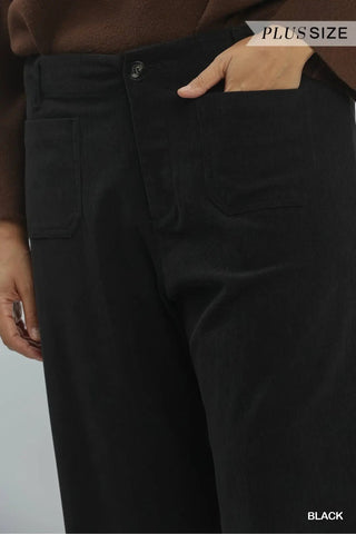 Corduroy Wide Leg Pants - Black - The Pointe Boutique