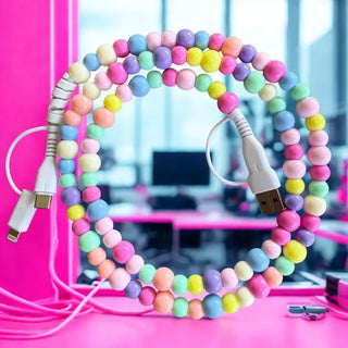 pastel multicolor beaded 4 in 1 charging cable