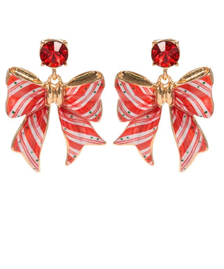 red and white striped bow earrings