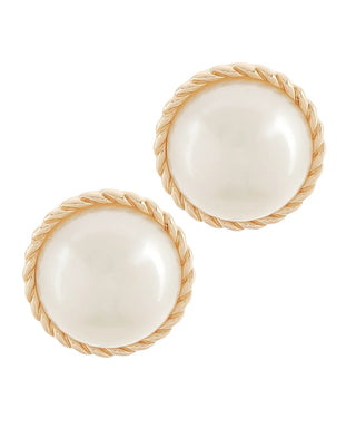 gold framed pearl dome earrings
