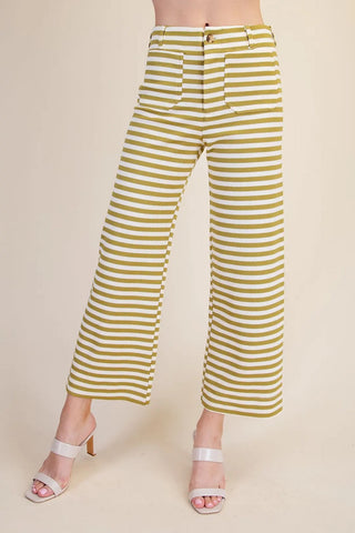 The Alice Olive Colette Crop Stripe Knit Pants – olive and cream stripe cropped wide leg knit pants