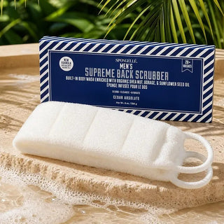 Men's Supreme body wash infused back scrubber in Cedar Absolute