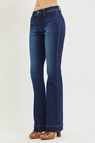 Marcy Ann Mid Rise Bootcut Jeans, dark wash, side - The Pointe Boutique
