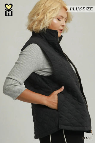 Quilted Zip Up Vest - Black - The Pointe Boutique