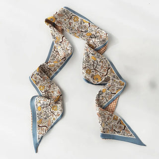 blue colorful print skinny neck scarf