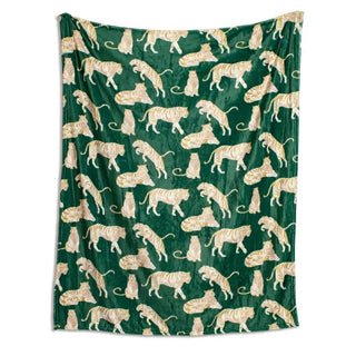 green throw blanket with gold tigers