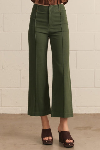 Becca Green Pants – olive green wide leg pants with front seam detail