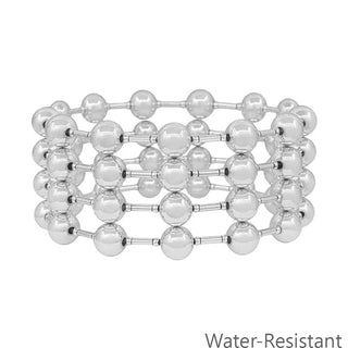 set of 4 8mm silver beaded and silver bar stretch bracelets water resistant