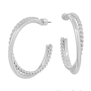 1.5" braided silver hoop twist earring
