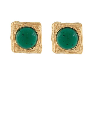 green square framed stone earrings in gold