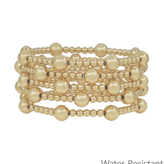 set of 5 8mm & 4mm gold beaded stretch bracelets water resistant