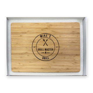 personalized grill master cutting board in gift box