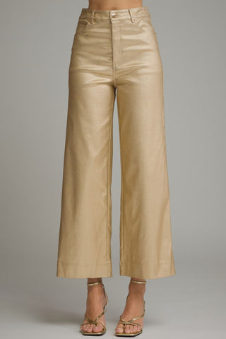 Metallic Wide Leg Pants - Gold, front - The Pointe Boutique