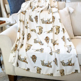 white tiger print throw blanket