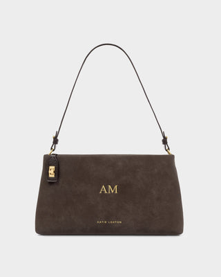 Orin Twist Lock Small Shoulder Bag-Bitter Chocolate Suedette – small chocolate suedette shoulder bag with gold twist lock
