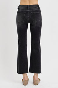 Aubree Lynn Jeans – washed black straight leg jeans with a raw hem