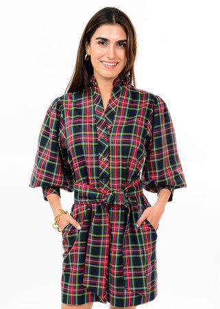 Merritt Tartan Plaid Shirt Dress – red and green tartan plaid shirt dress with a tie waist
