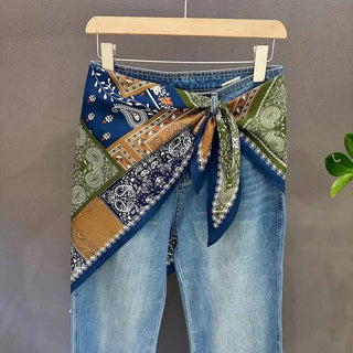 green patchwork paisley triangle bandana