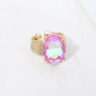 AB Coral Oval Cut Stone Adjustable Ring - The Pointe Boutique