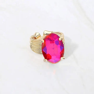 AB Fuchsia Oval Cut Stone Adjustable Ring - The Pointe Boutique