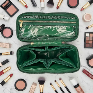 emerald quilted velvet train case