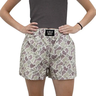 Camo Boxer Shorts – gray camo print boxer shorts with a Lulu Mac label
