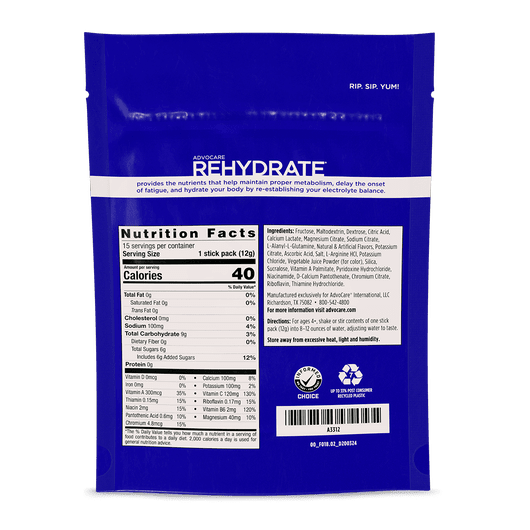 Advocare Rehydrate Electrolyte Drink Mix - 15 Stick Packs Fruit Punch - The Pointe Boutique