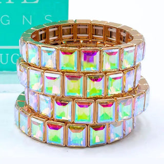 iridescent square crystal stretch bracelets