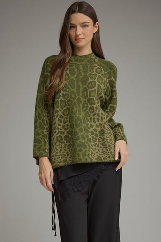 Aubrey Beth Olive Leopard Sweater – olive leopard jacquard knit sweater