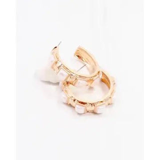 Allie Hammered Gold Earring Pearl - The Pointe Boutique